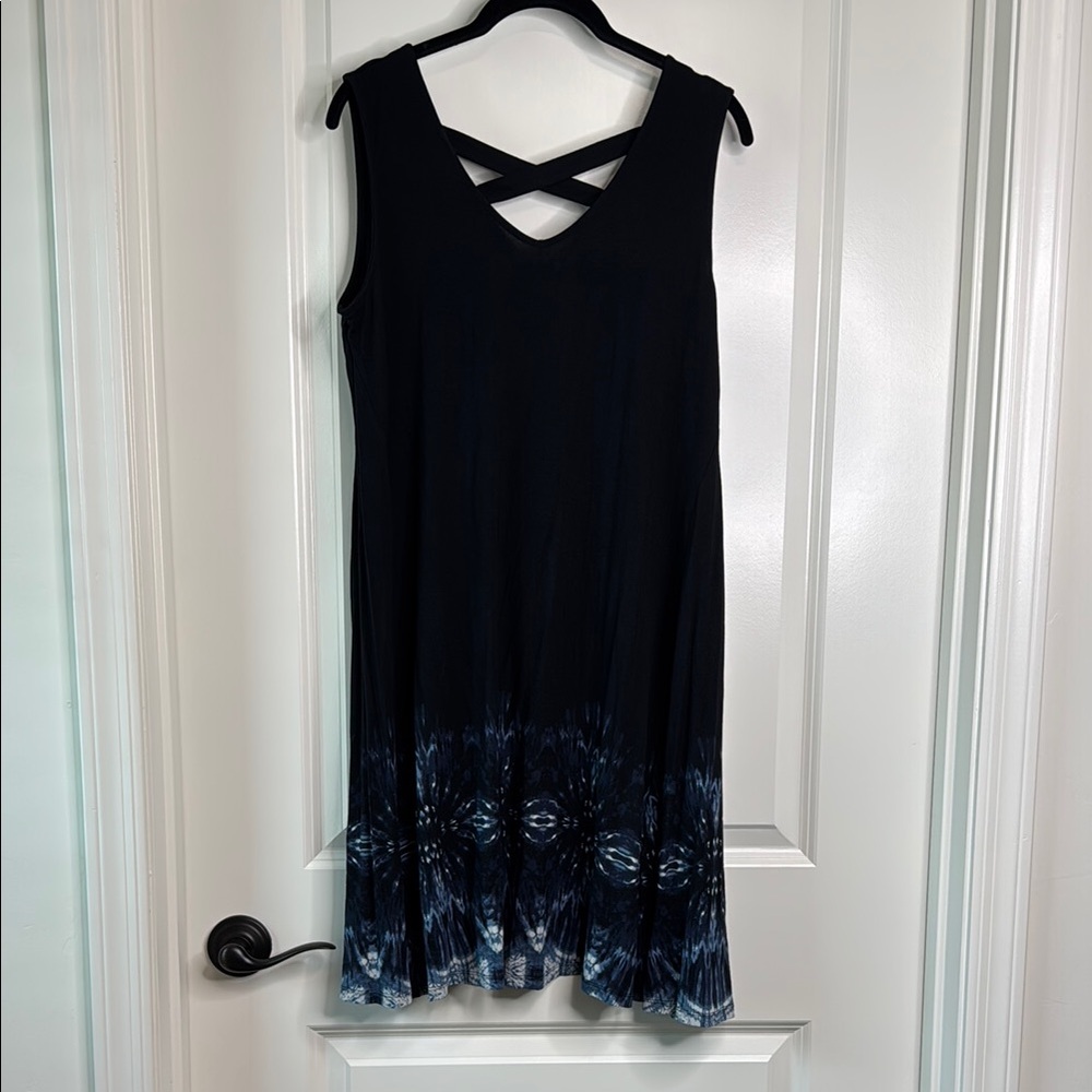 Style & Co Black and Blue Tie-Dye Swing Dress